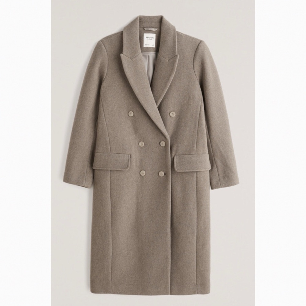 Abercrombie & Fitch / Double-Breasted Wool-Blend Dad Coat in Brown